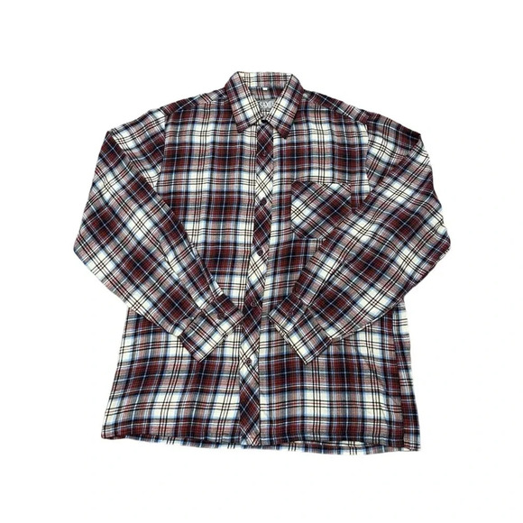 Vintage light weight Saxon Cream, Blue, and Red Plaid Button Down Size Medium - Picture 1 of 5